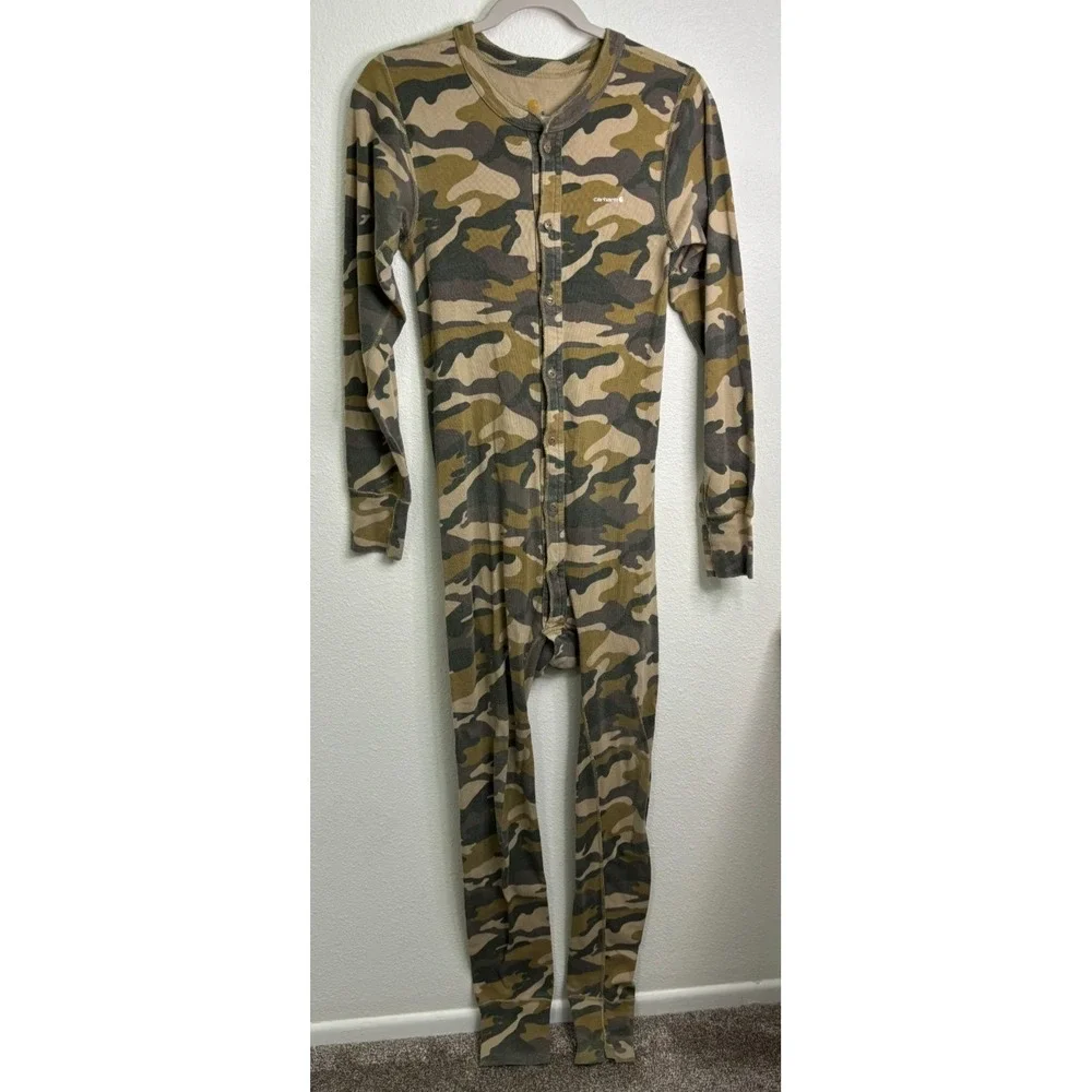 Carhartt Long Johns Mens S Kids XL Camo Thermal Union Suit One Piece Base Layer